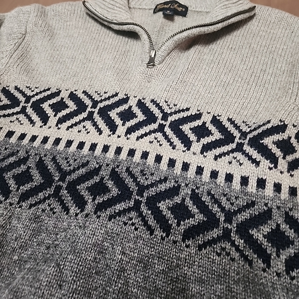 Garret Scott Nordic Fair Isle Sweater Wool Blend Knit 1/4 Zip Gray Blue Medium - Picture 10 of 11